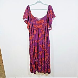 Terra & Sky Womens Purple Plus 4X V Neck Elastic NWT Shirred Back Flutter Sleeve